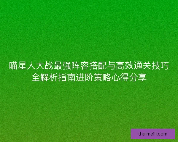 喵星人大战最强阵容搭配与高效通关技巧全解析指南进阶策略心得分享